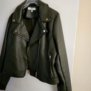 New York and Company XL Dark Green Leather Jacket